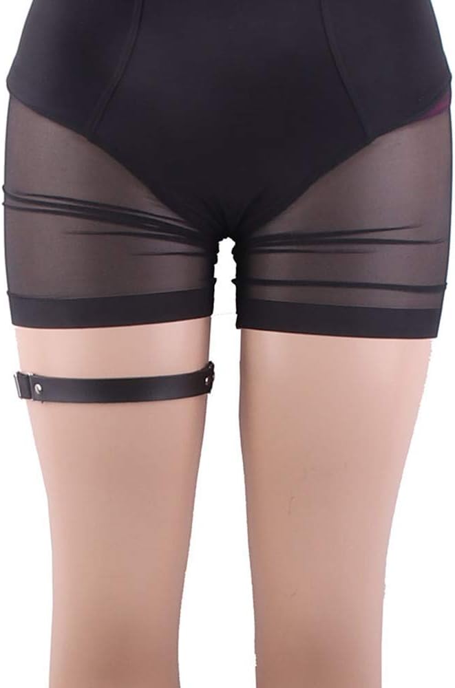 Outman Adjustable Elastice 2 Rows Leather Leg Harness Garter Belt Punk Gothic Thigh Ring Garter - Image 3